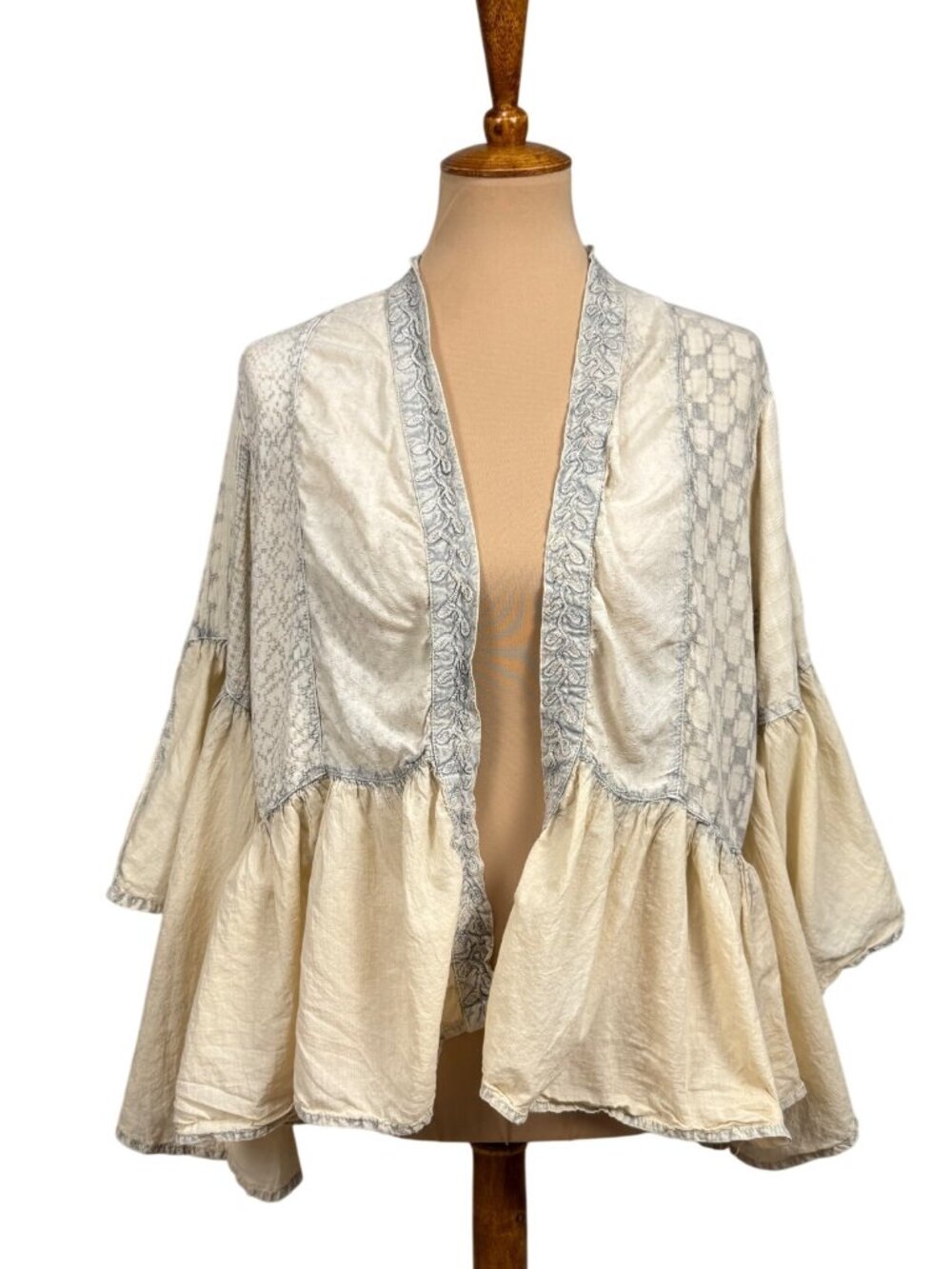 Young Threads Boho Patchwork Open Front Bell Sleeve Cotton Kimono Shawl XL